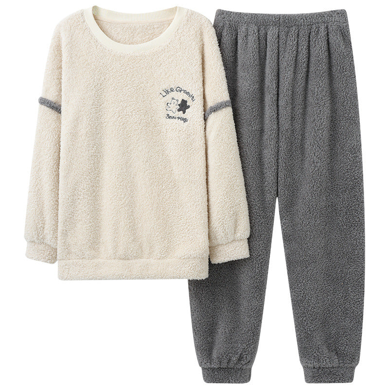 Pyjamas de velours de corail d'hiver hommes thicken thermique pullover rond cou Flannel maison porter
