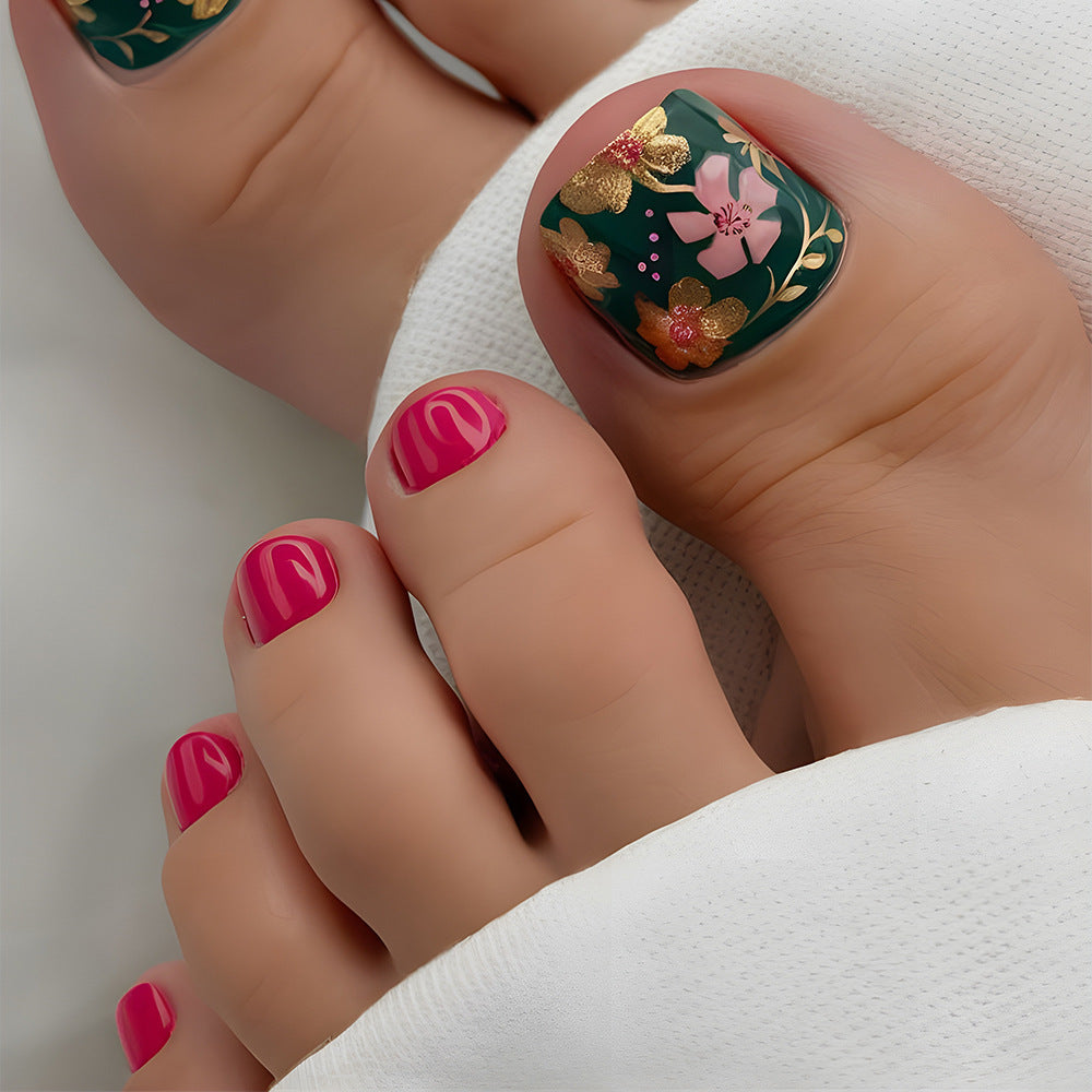 24 pièces de short en forme carrée plaqué or Floral style rose à pression Nail Art acrylique St