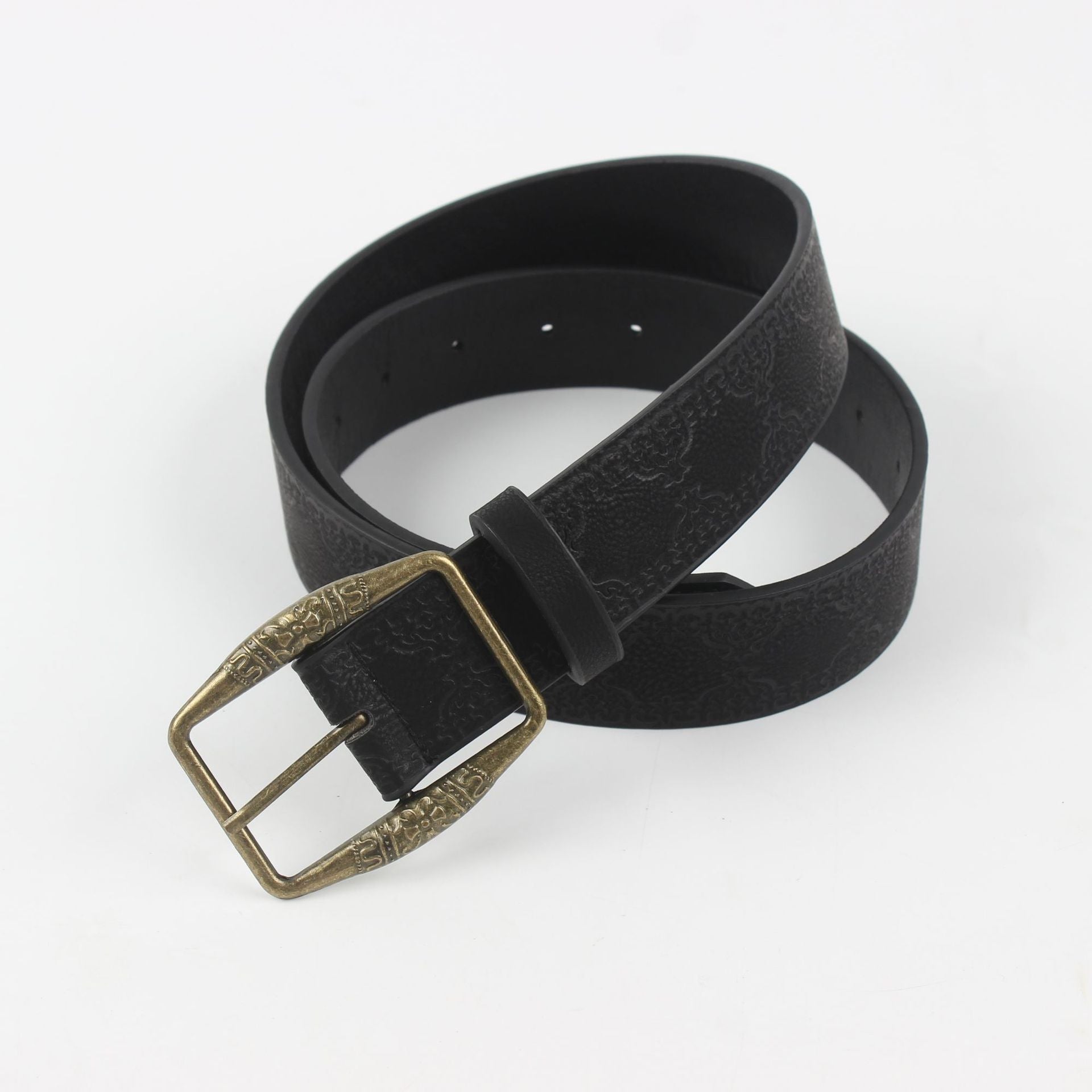 Ceinture en cuir embossée vintage de style américain avec boucle en bronze