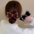 Red Velvet Strass Scrunchie avec un style de corde Bowwomens Cheveux Accessoire