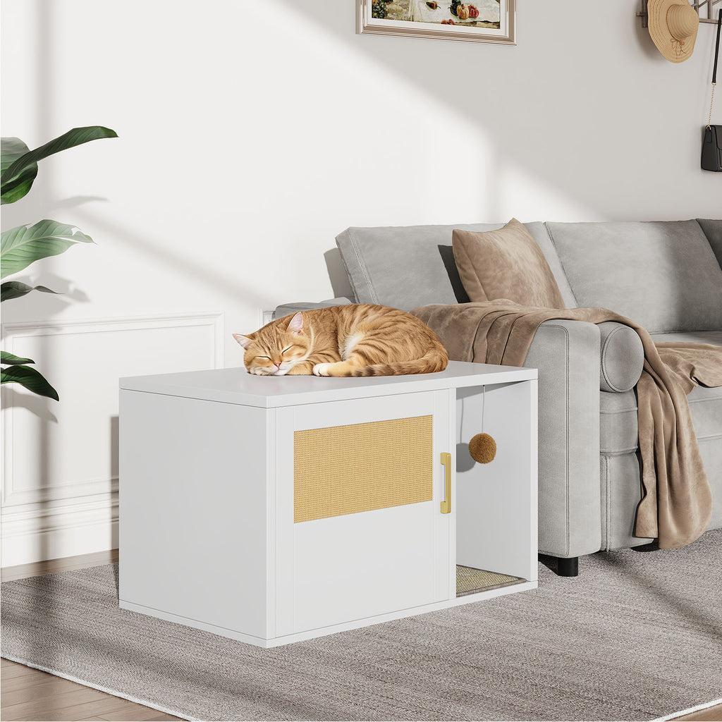 Cat Litter Box Cabinet multifonctionnel blanc moderne Maison de chat Salle de toilettes Table d'extrémité pour Bedro