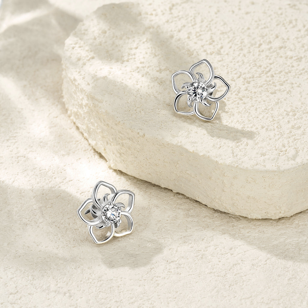S925 Boucles d'oreilles Sterling Silver Abstract Flower Stud