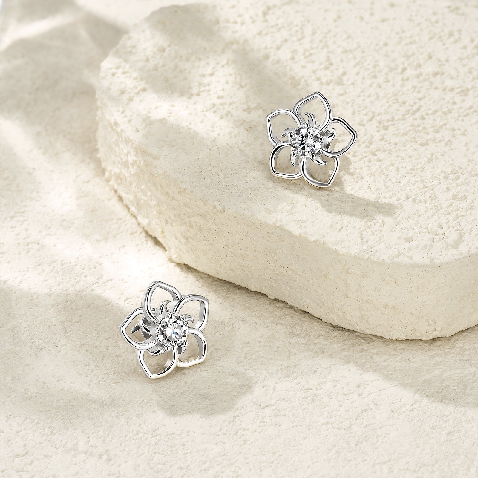 S925 Boucles d'oreilles Sterling Silver Abstract Flower Stud