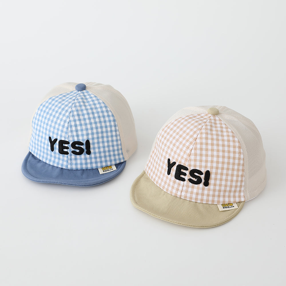 Été Garçons et Filles Plaid coloré Mesh Breathable Mignon OUI Lettre brodée Baseball