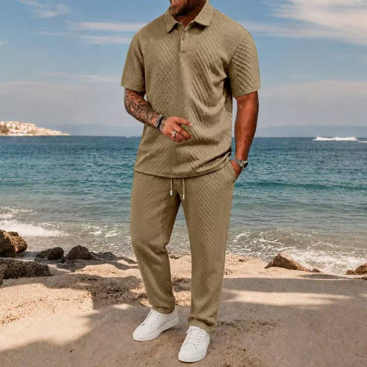 Arrivée Jacquard T-shirt homme à manches courtes et jeu de vêtements de sport