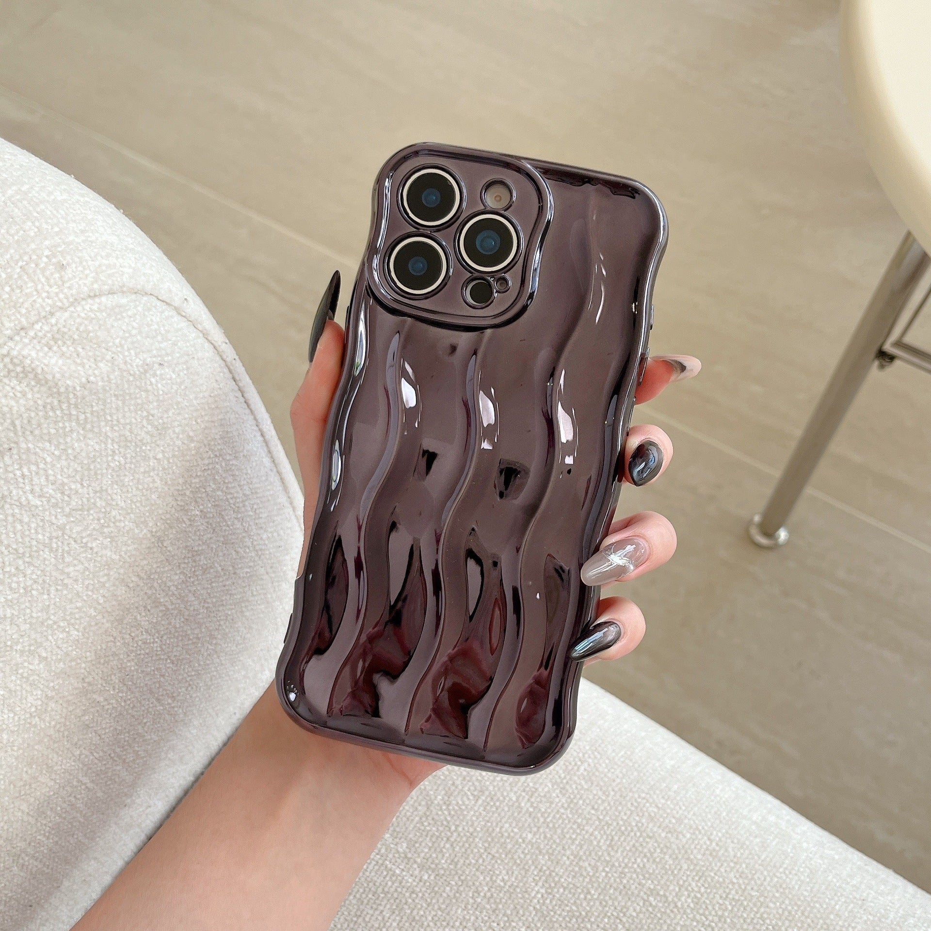 Applicable Electroplating 3-dimensional Wave Stripe Phone Case Protection anti-goutte