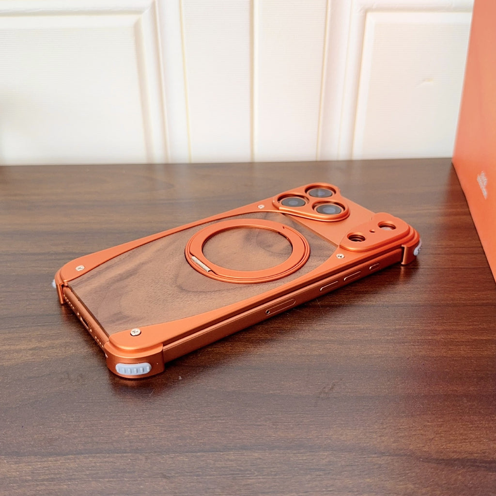 Étui de téléphone sans cadre en bois de noyer