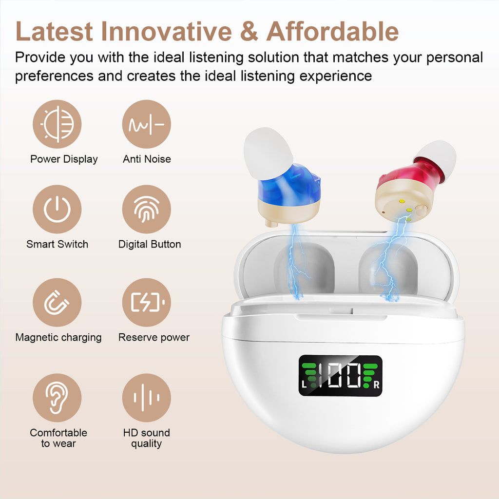 1Aids auditifs numériques rechargeables Pair In-Ear Invisible Sound Voice Amplificateur UK