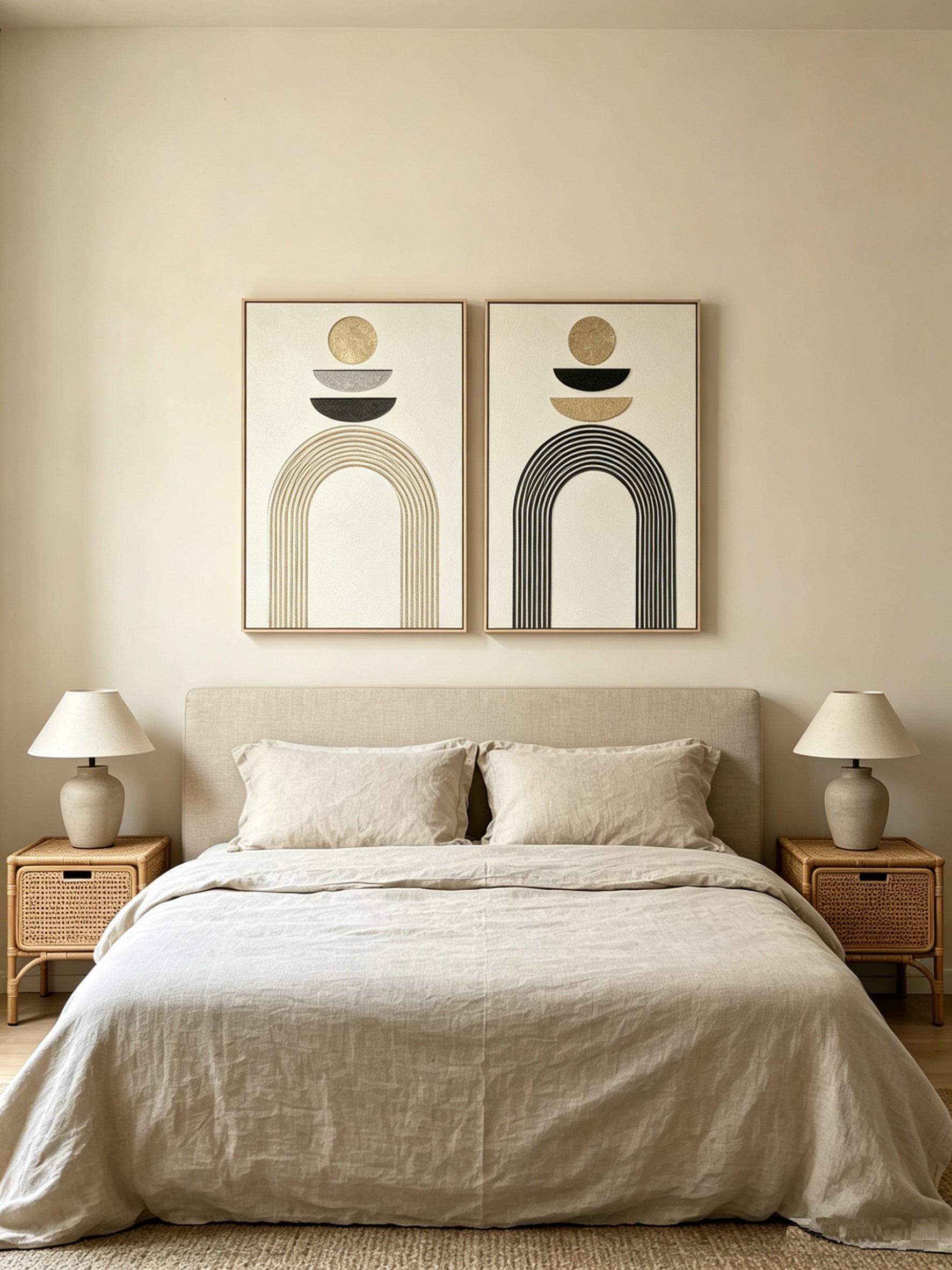 24x36 Ensemble de 2 Art mural Boho abstrait encadré