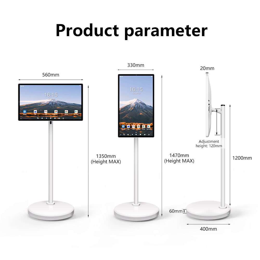Écran tactile de 24 pouces 8-core CPU Android OS 128 Go Rotation Monitor Batterie intégrée avec 13