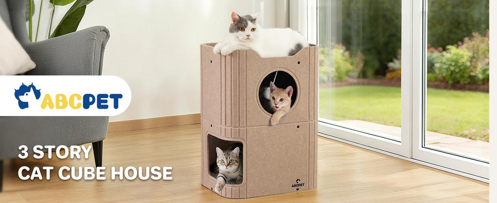 ABCPET Cat House Indoor Felt Cat Bed Scratch-résistant Kitten Cube avec lampe à bille suspendue
