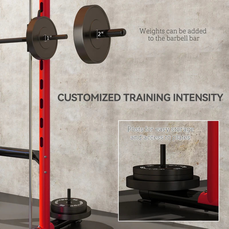 Soozier Squat Rack avec barre de traction et barre Barbell réglable de banc presse multi-fonction