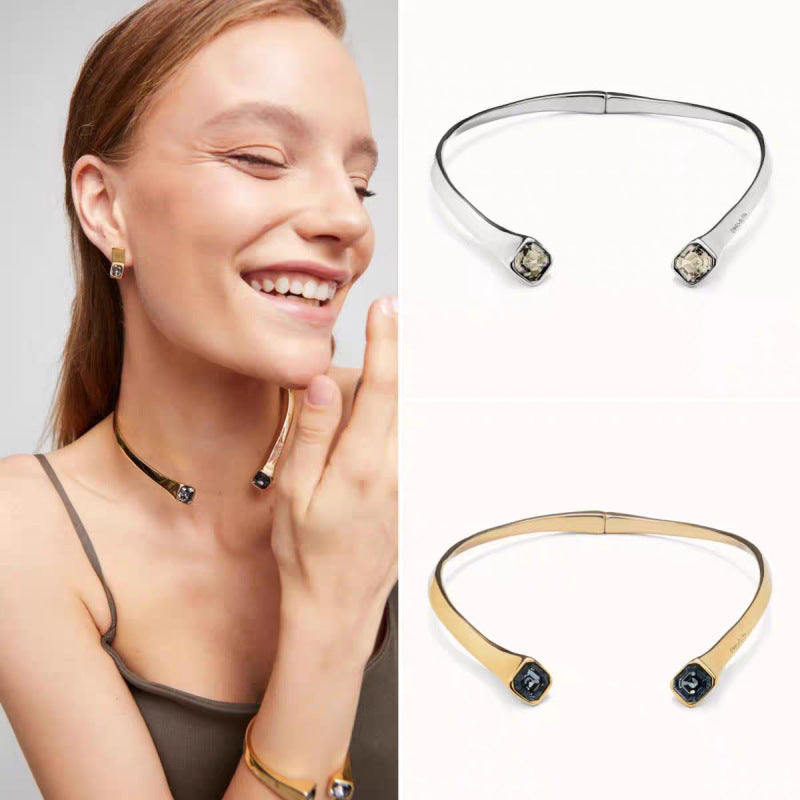 Personnalisé carrée géométrique femmes Niche Design Chic cristal Choker