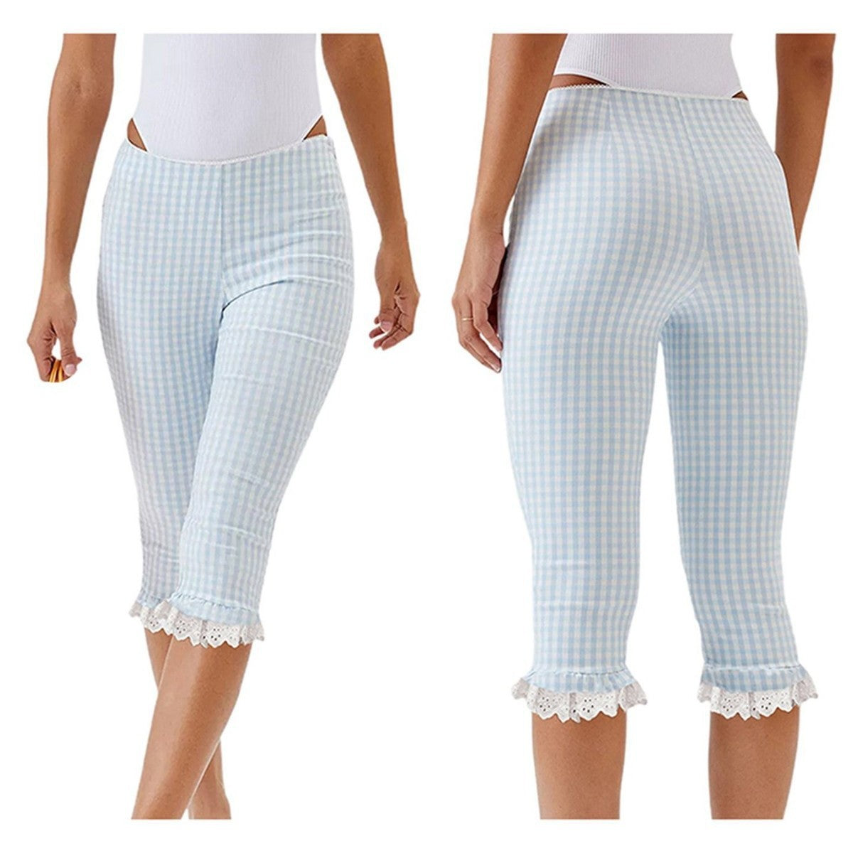 Pantalons Capri pour femmes avec un hem en dentelle plissée