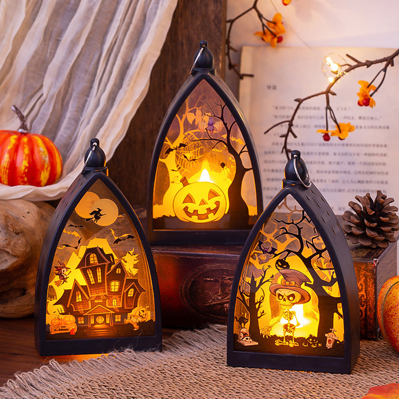 Décorations d'Halloween Glowing Crâne de citrouille Château Lampe à Vent Partie Atmosphère Scène Disposition