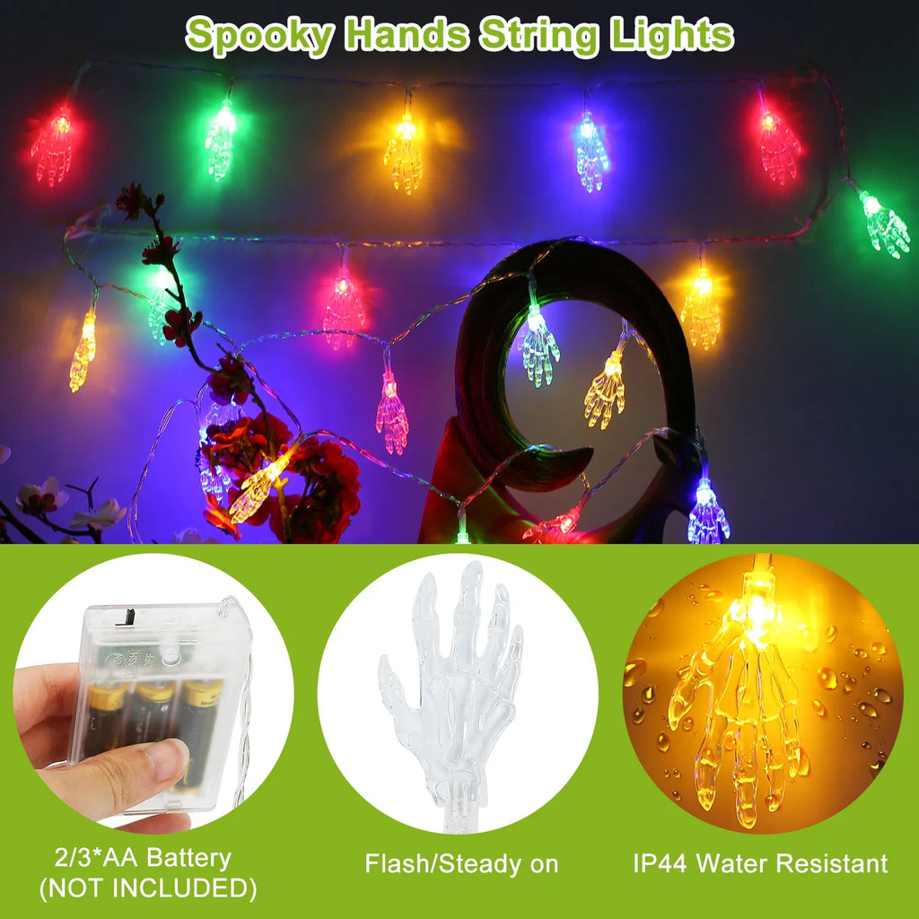 3Pcs Décorations de lumière d'Halloween Total 50 LEDs 24ft Halloween String Lights Colorful 3D Sk