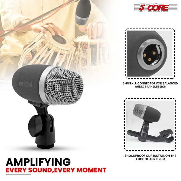 5 Core Tabla Mic Indian Instrument Microphone Set pour Bayan & Dayan Dholak Uni-directionnel