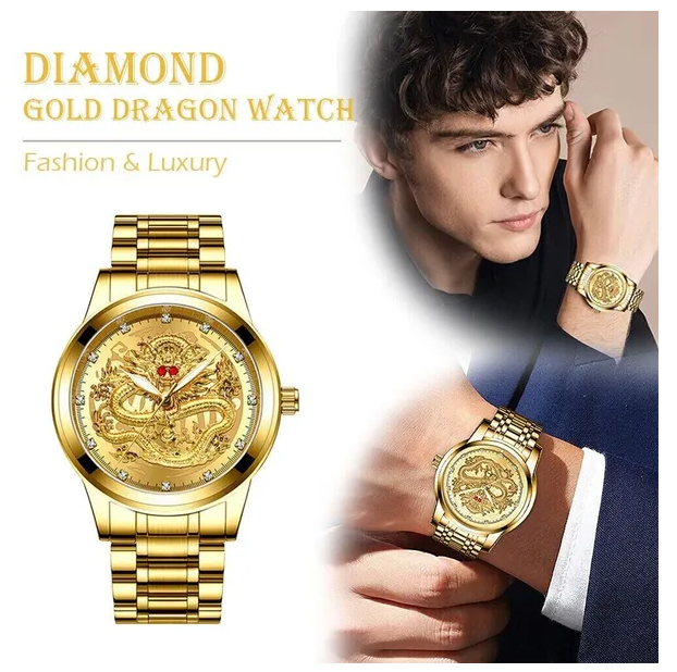 Cadeau d'affaires imperméable à l'or pour hommes Diamond Montre Quartz Classic en acier inoxydable