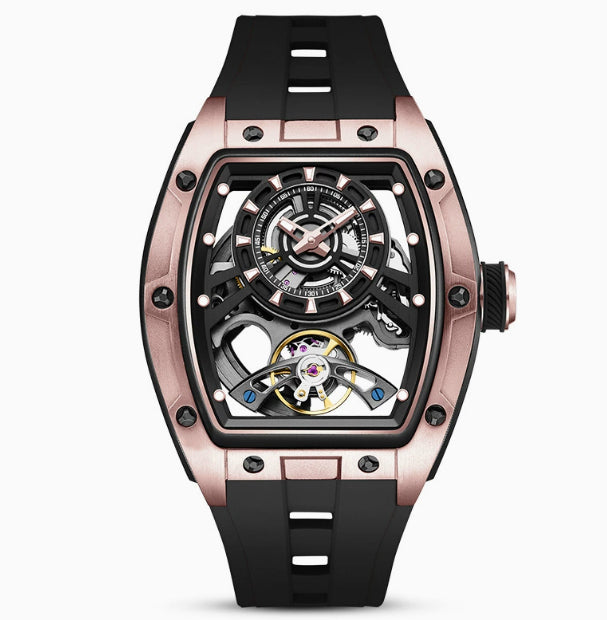 Homme Transparent Barrel-Shaped entièrement lumineux Montre mécanique étanche