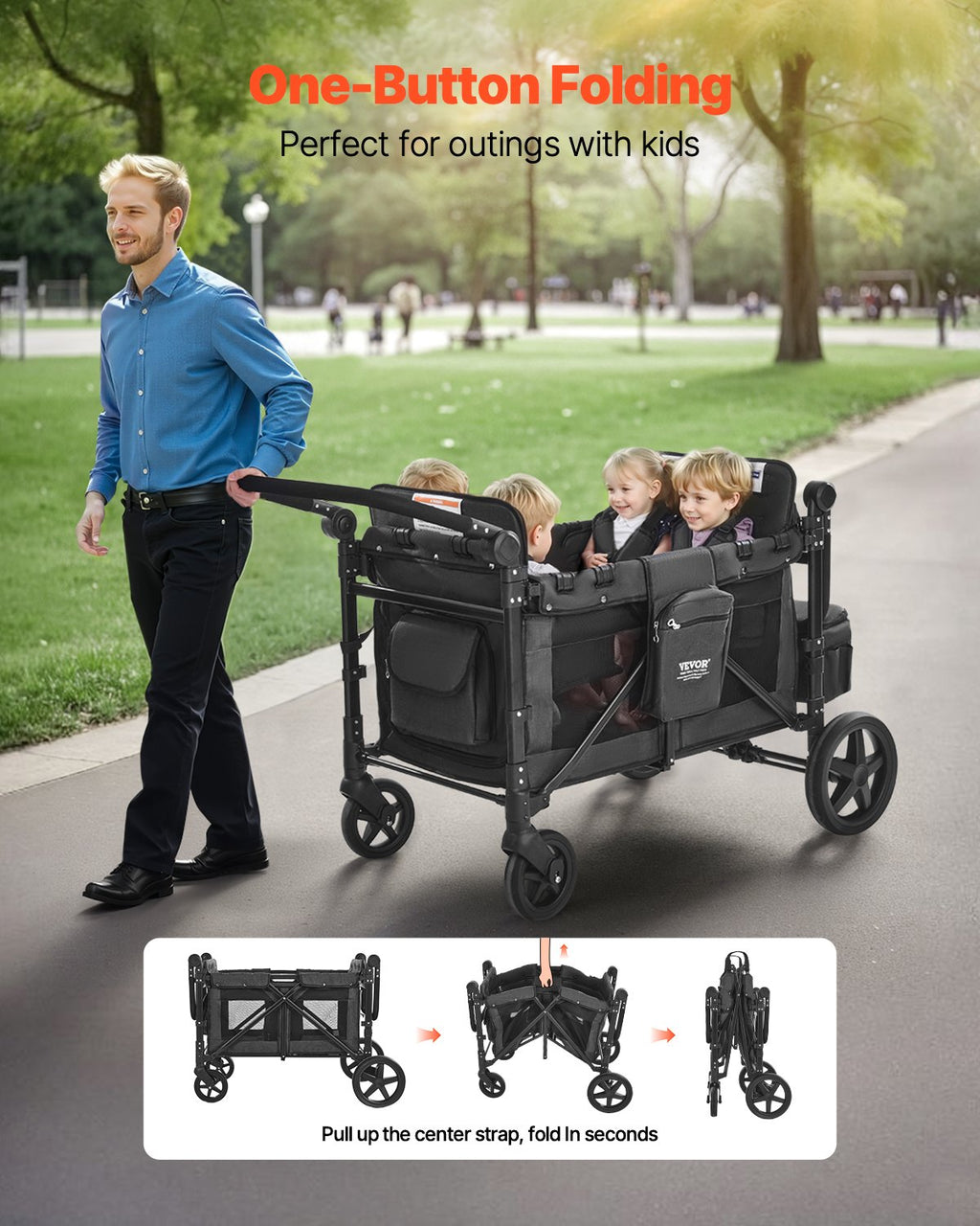 Poussette pour 4 enfants Push Pull Quad Poussette pour camping 330LBS