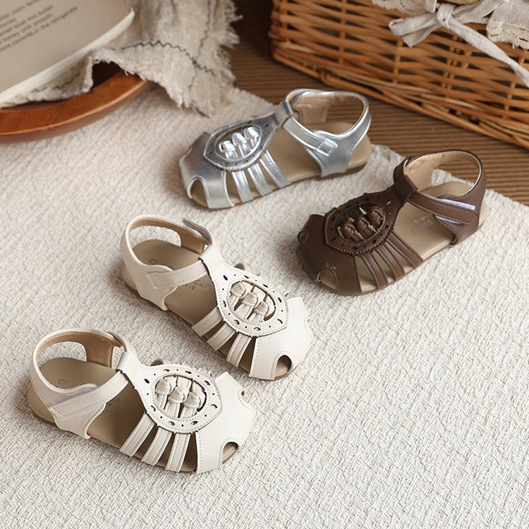 Baotou Woven Sandales romaines Été Arrivée Style coréen Princesse Chaussures pour les filles avec Openw