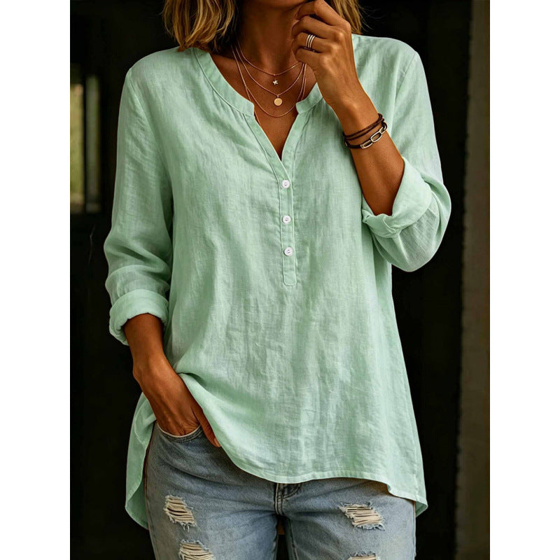 Chemise à boutons à point fixe en couleur solide pour femmes