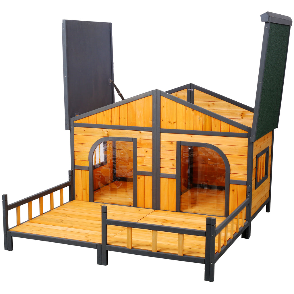 Grande maison de chien en bois extérieur Double XL Kennel de chien avec plancher élevé et porche