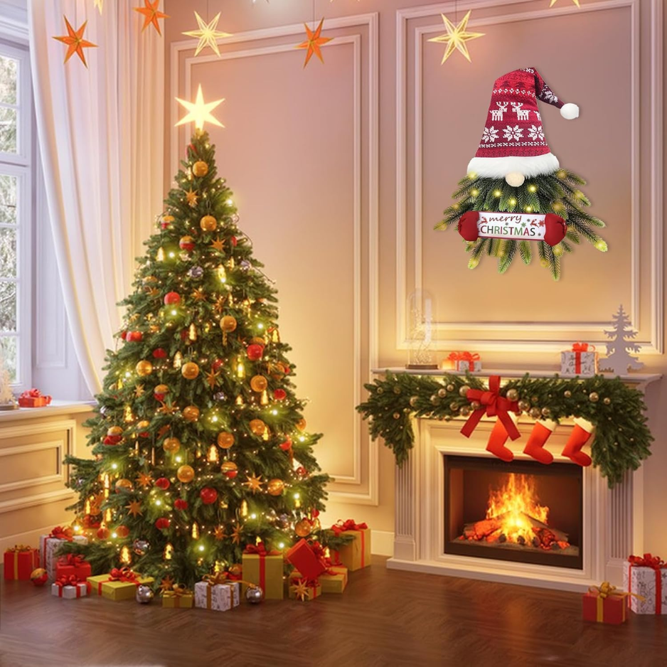 Glowing Père Noël Wreath pour la porte avant éclairée Père Noël Decor de porte avec Merry Ch