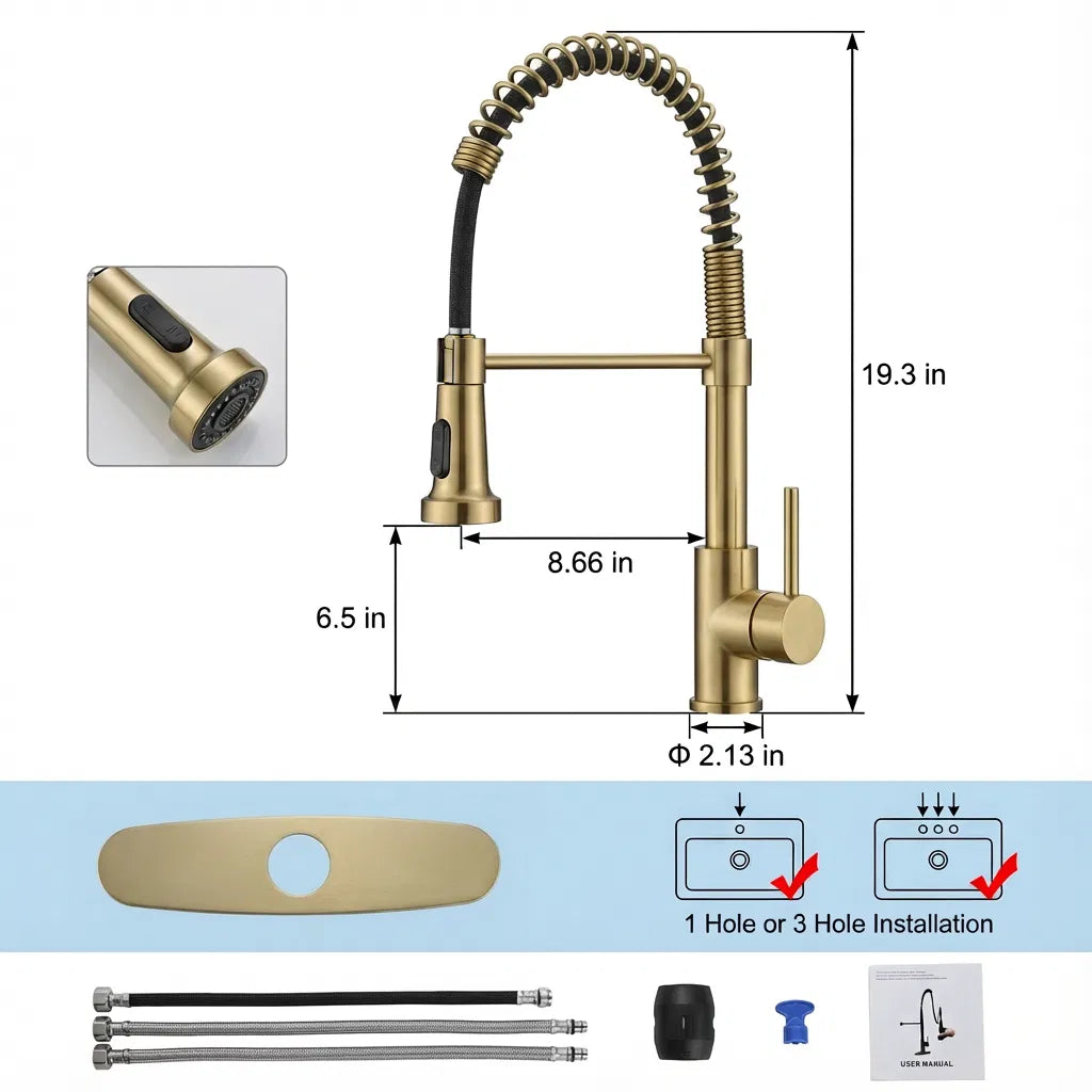 Robinet de cuisine avec pulvérisateur pulvérisateur industriel 1 poignée 1 trou ou 3 trous Robinet pour ferme
