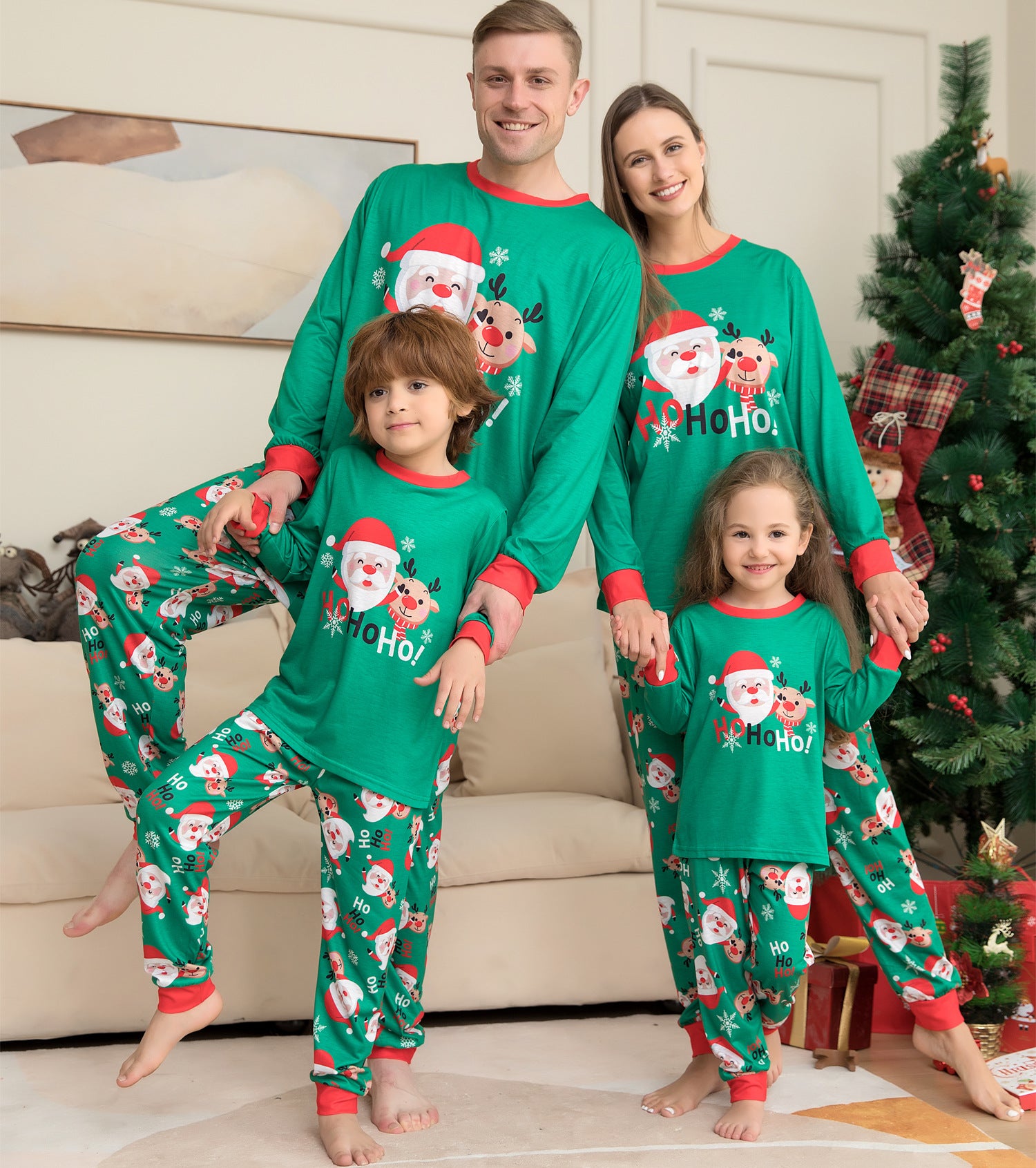 Pyjama de Noël pour la famille Matching Family Christmas PJs Sets Santa Claus Printed Top Sl