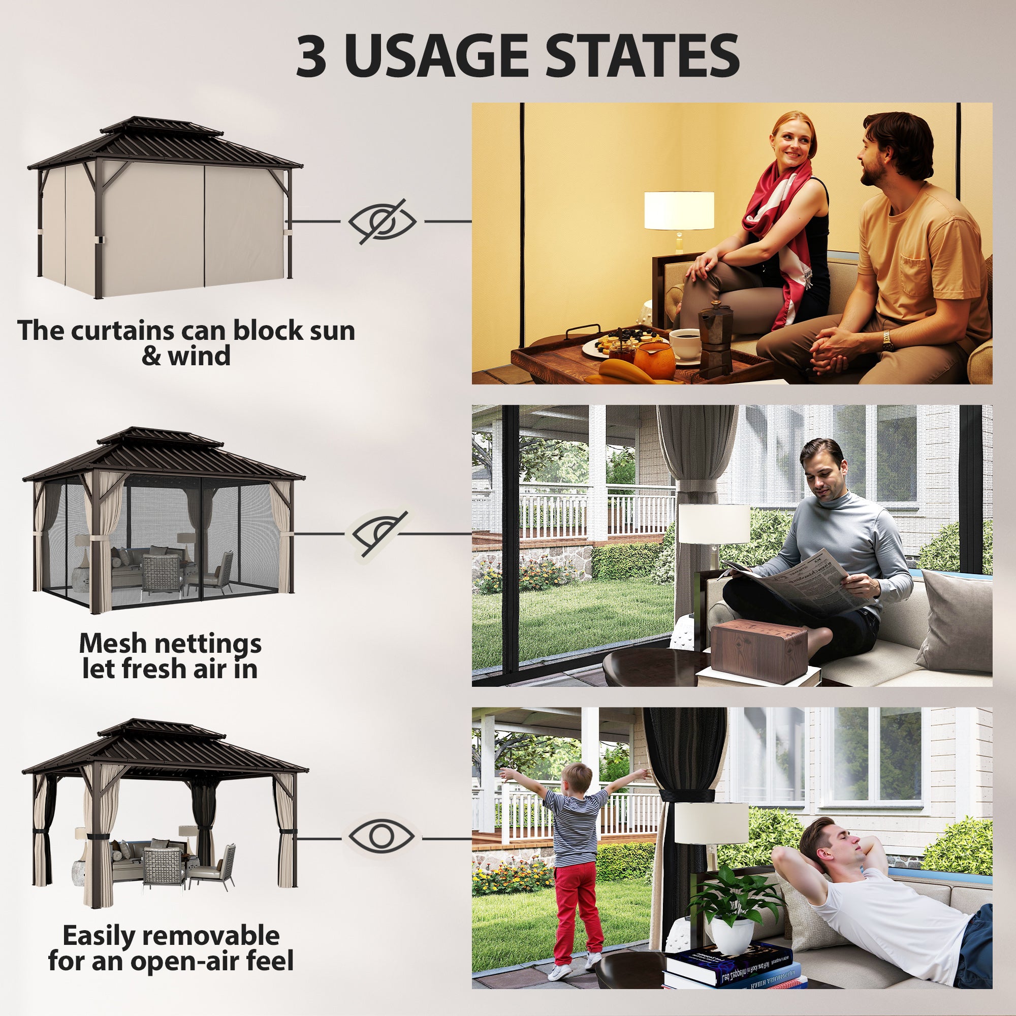 10 x 14 Gazebo à toit rigide avec double toit en acier galvanisé