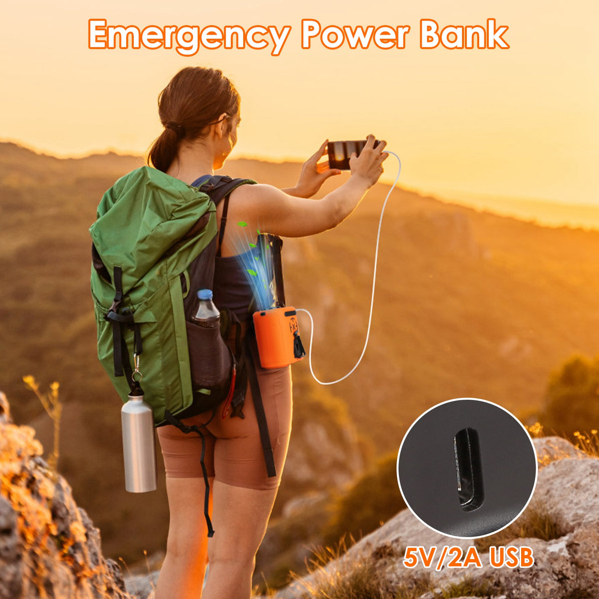 1Pc 5 En 1 Ventilateur de glissade portable avec lampe de poche 5 vitesses 1WmAh Batterie actionnée Persona