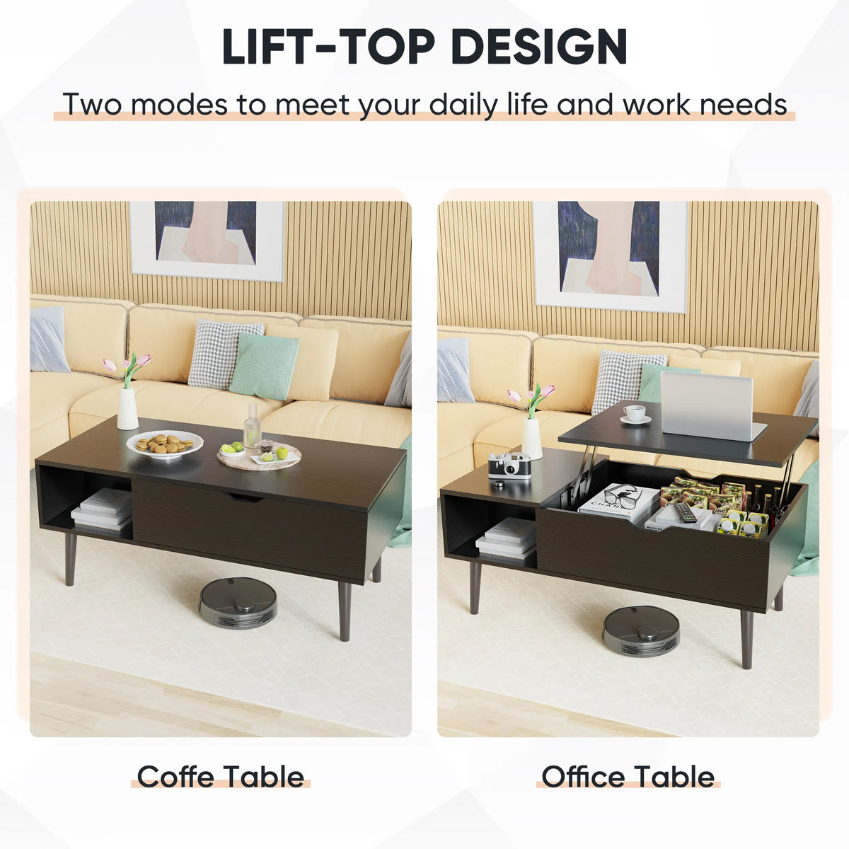 Tables de café pour salon 39.37"x19.7" Tables à manger en bois de thé de bureau réglables