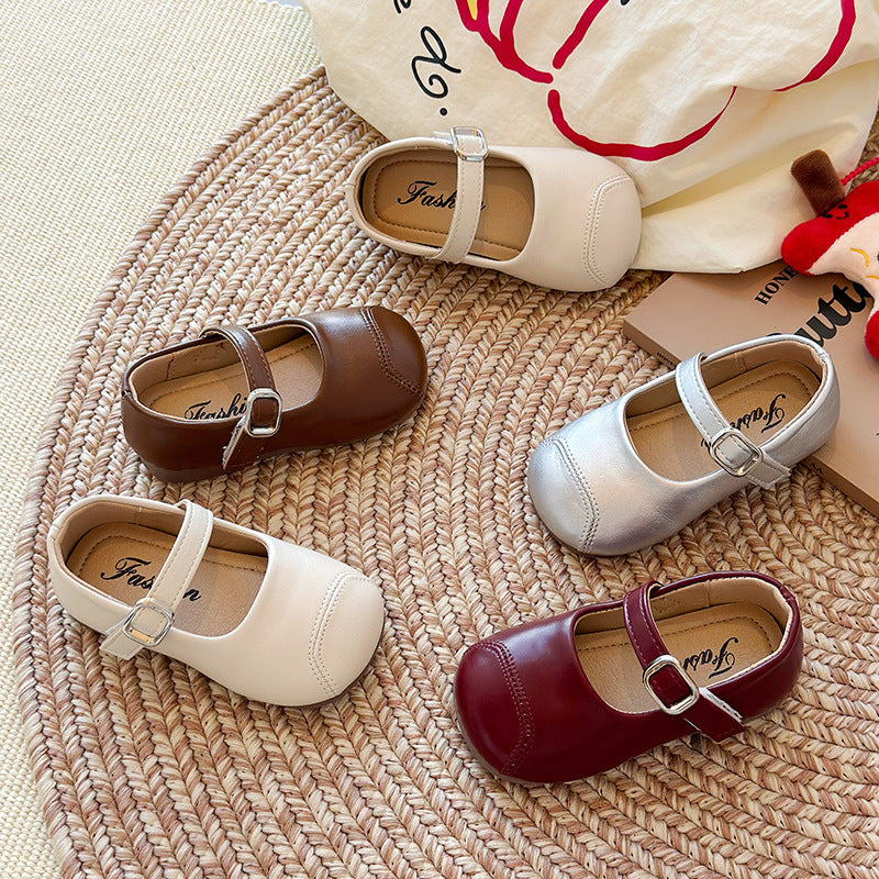 Chaussures en cuir simples et polyvalentes pour petites filles