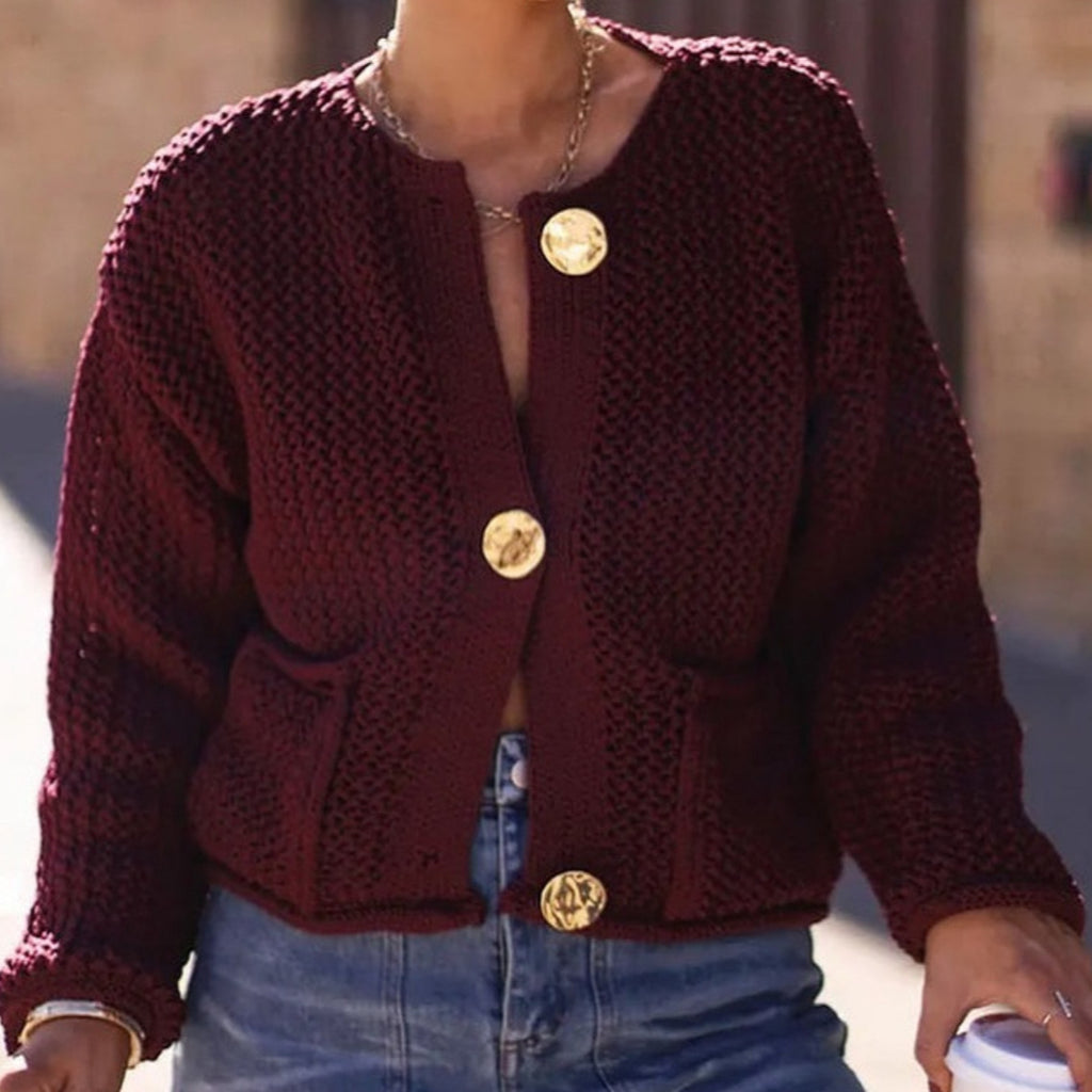 Veste à col rond à manches simples avec deux poches pour femmes