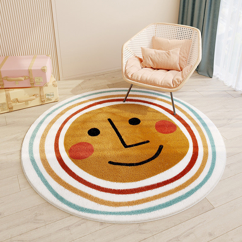 Cashmere-like Round Floor Mat Chambre à coucher mignon Rond Absorbant Non-dérapant Salon