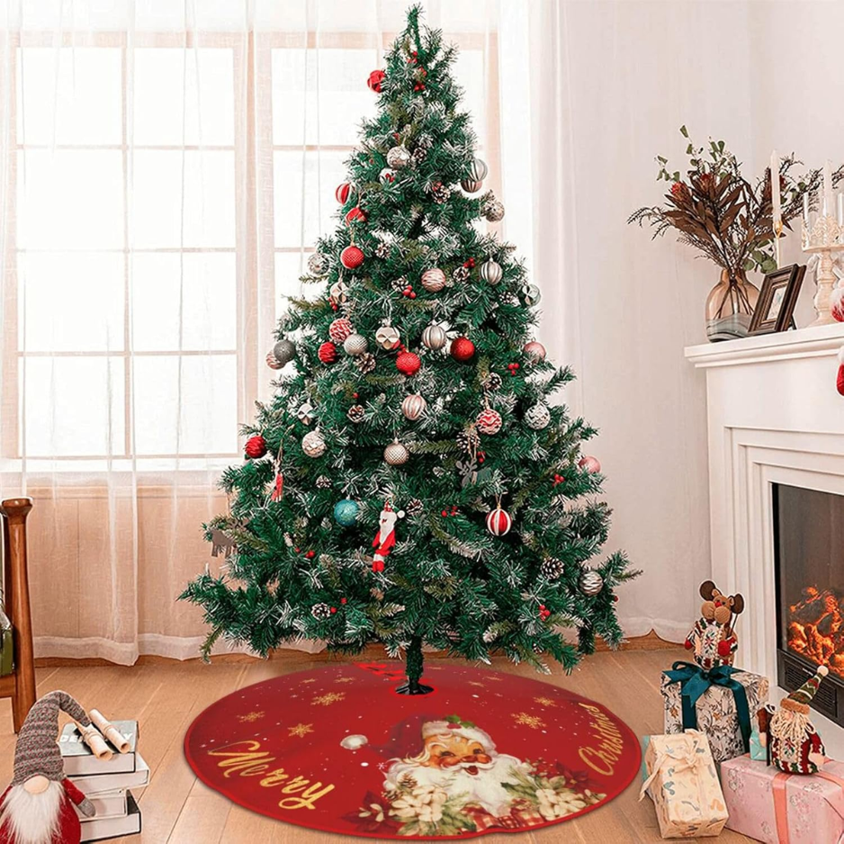 Décorations de Noël en Jupe d'arbre rouge et or - Tapis de Noël en Jupe d'arbre avec Santa C