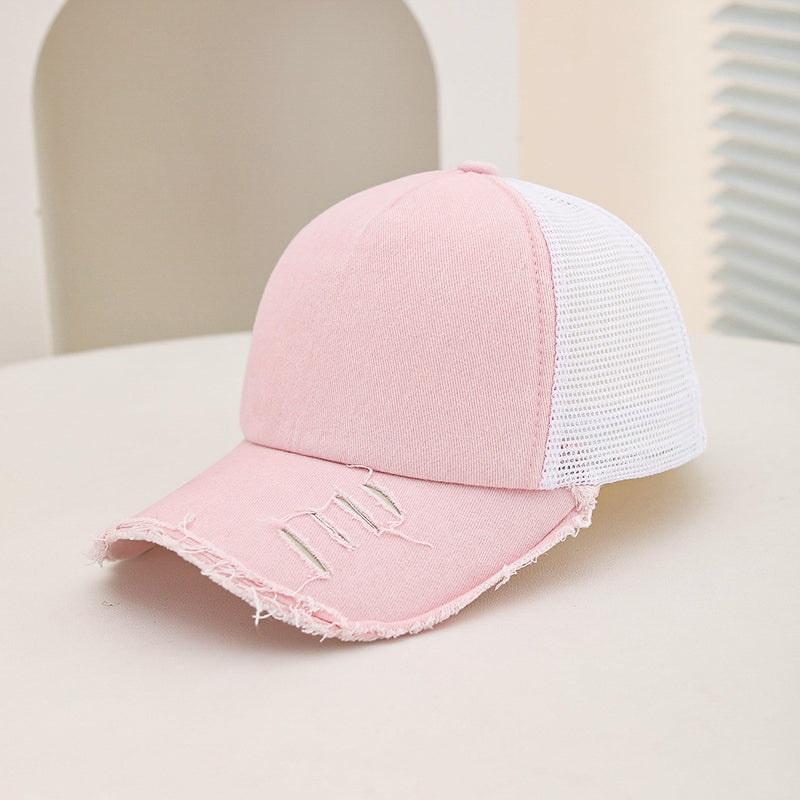 Hommes et femmes style large trou rembourré bord éponge lavé Top Patchwork Mesh Trucker Cap