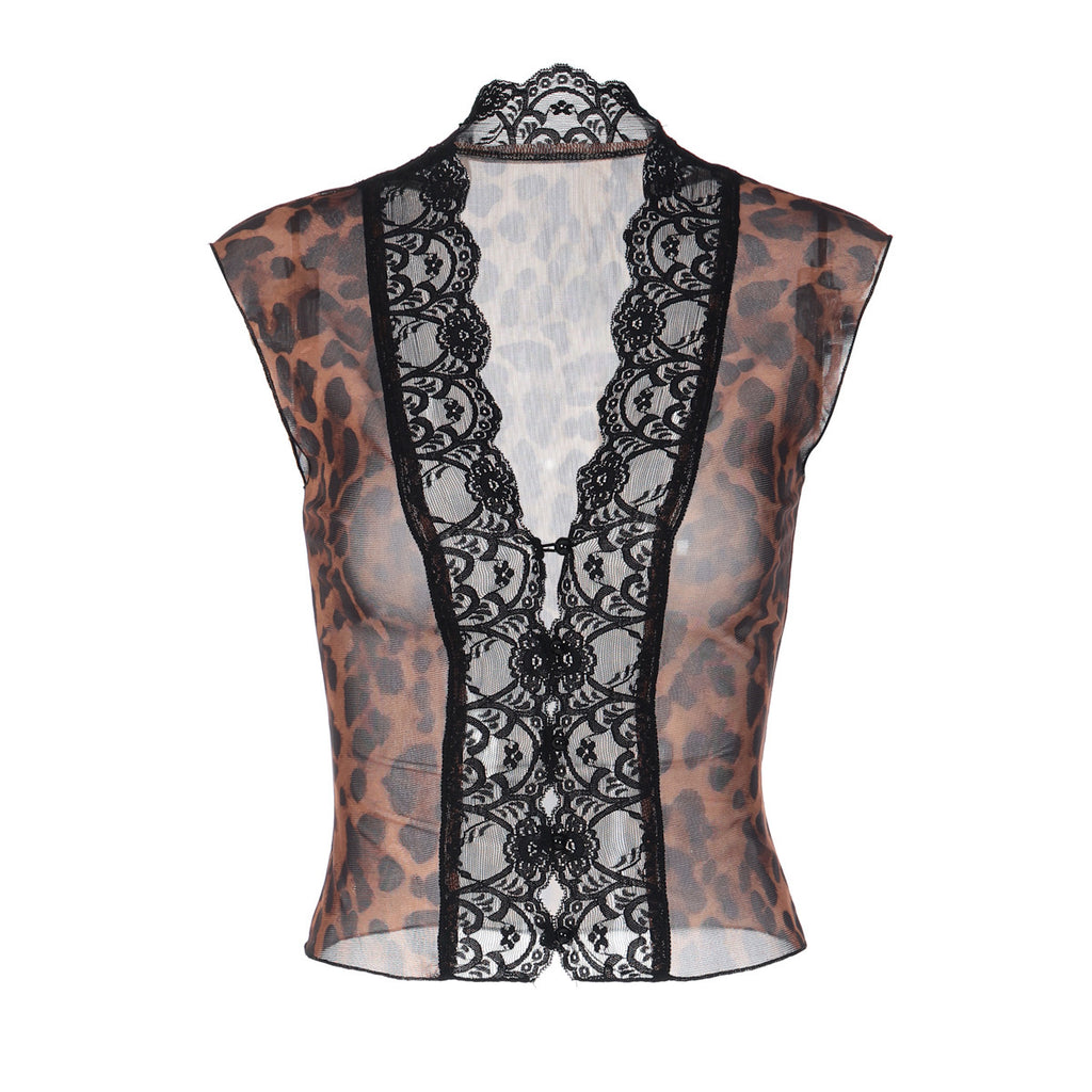 T-shirt de Cardigan en dentelle imprimée mode pour femmes