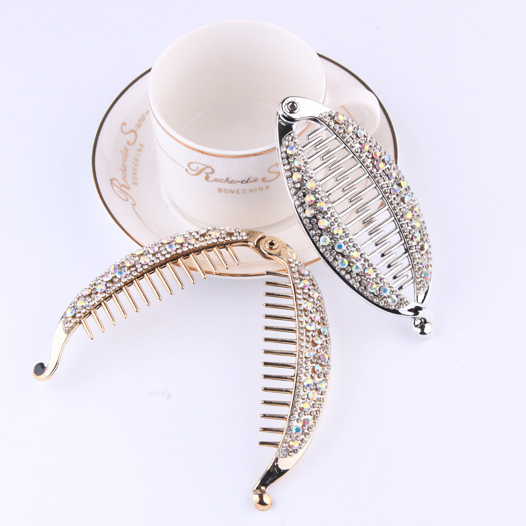 Diamant populaire Strass Electroplating Fish Banana Clip cheveux en forme de poisson