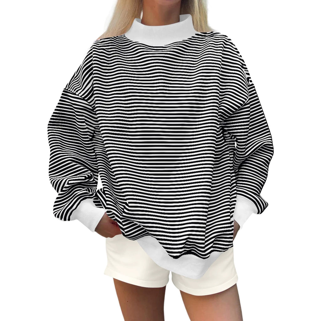 Fashion d'automne pour femme Pull à manches longues rayé