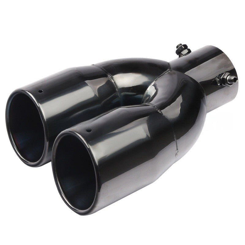 Universal Twin Dual Exhaust Trim Tip Double Silencieux Pipe Black Tail 63 Mm UK