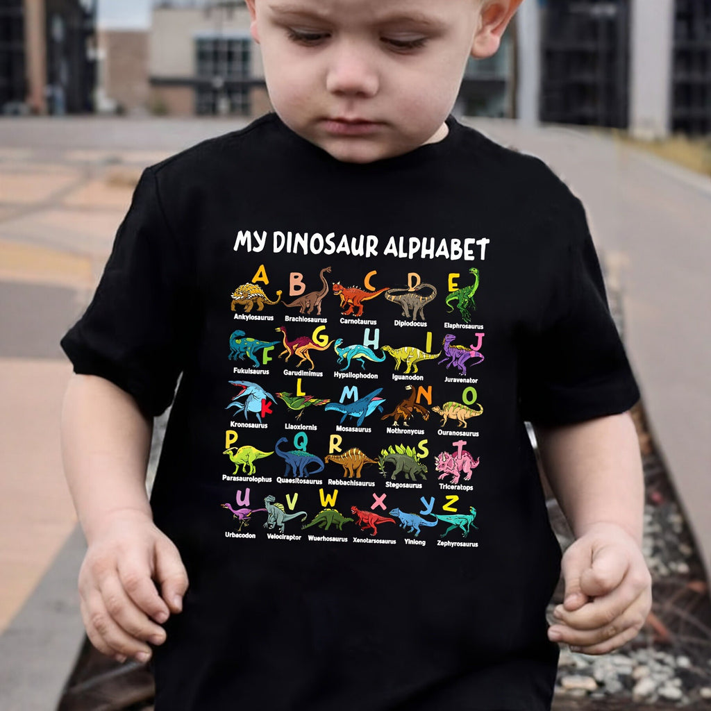 Garçons Fashionable à manches courtes Casual Top avec une impression à thème dinosaure de 26 lettres