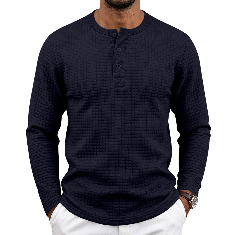 Homme Retro Jacquard Plaid Plongé manches longues Fit Henley T-shirt