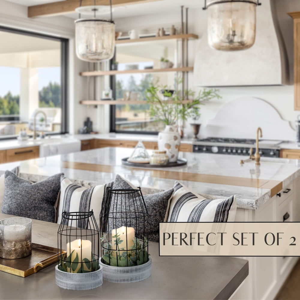 Set de lanterne rustique 2 pièces dans un style de maison de campagne – supports de bougie en bois blanc et