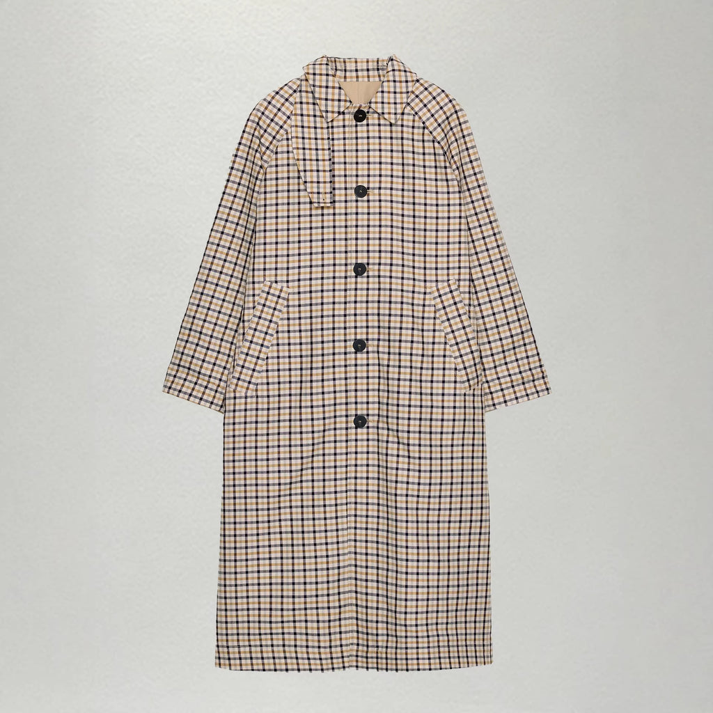 Retro Plaid Long Loose Lapel Porte-manteau artistique à double face à tête unique