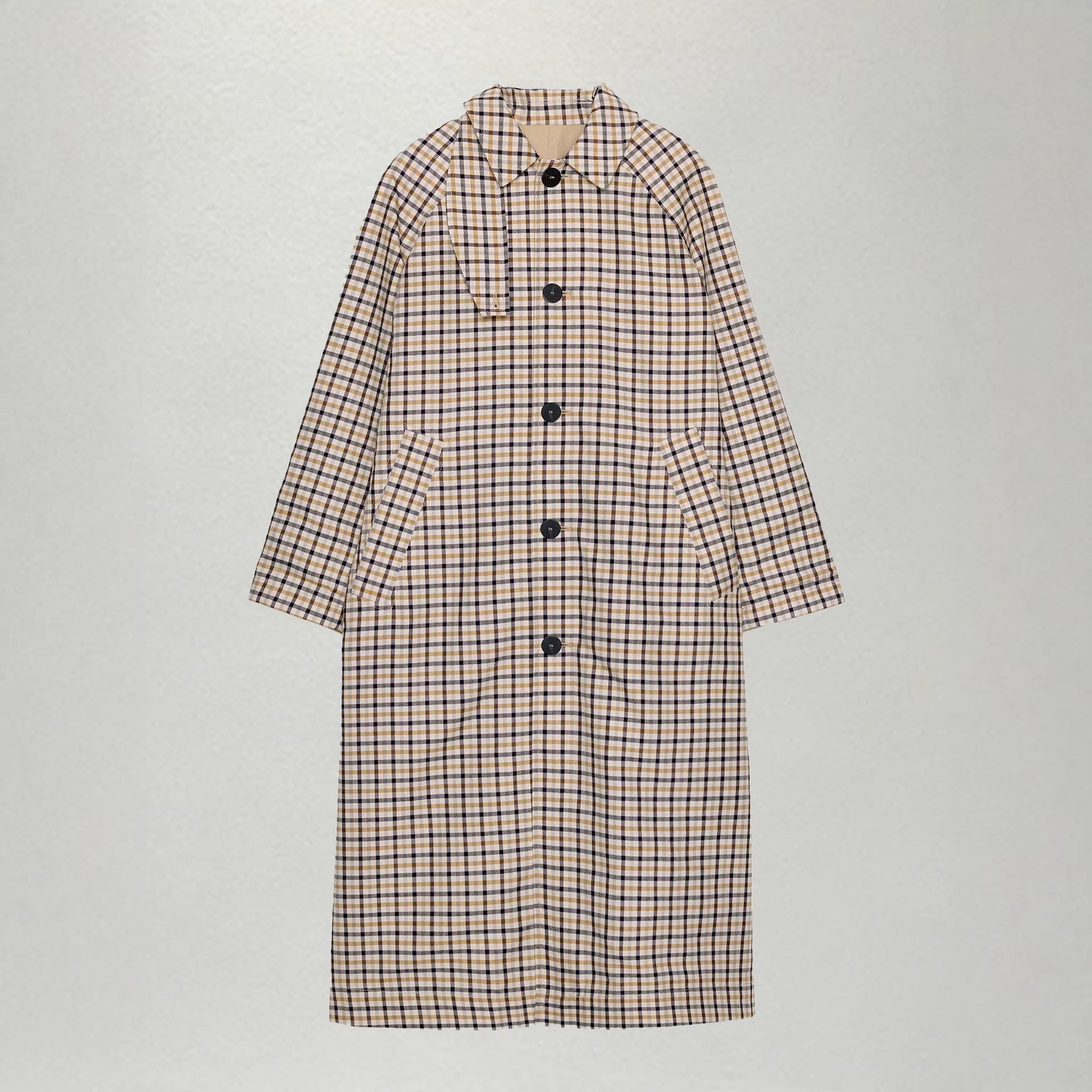 Retro Plaid Long Loose Lapel Porte-manteau artistique à double face à tête unique