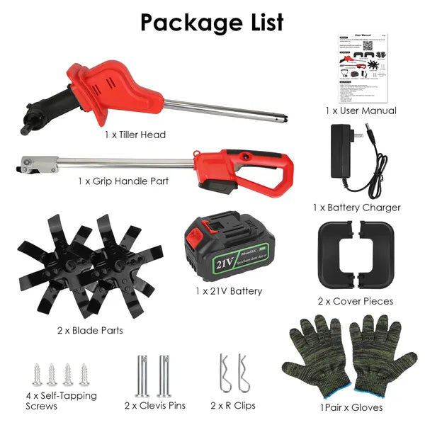 21V Cultivateur électrique sans fil Tiller Powered Garden Tiller avec 4 lames 16 acier Tines