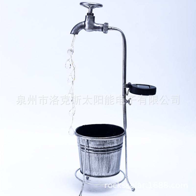 Amazon Solar Iron Water Drop Outdoor Landscape Garden Lamp Faucet Decorative Iron