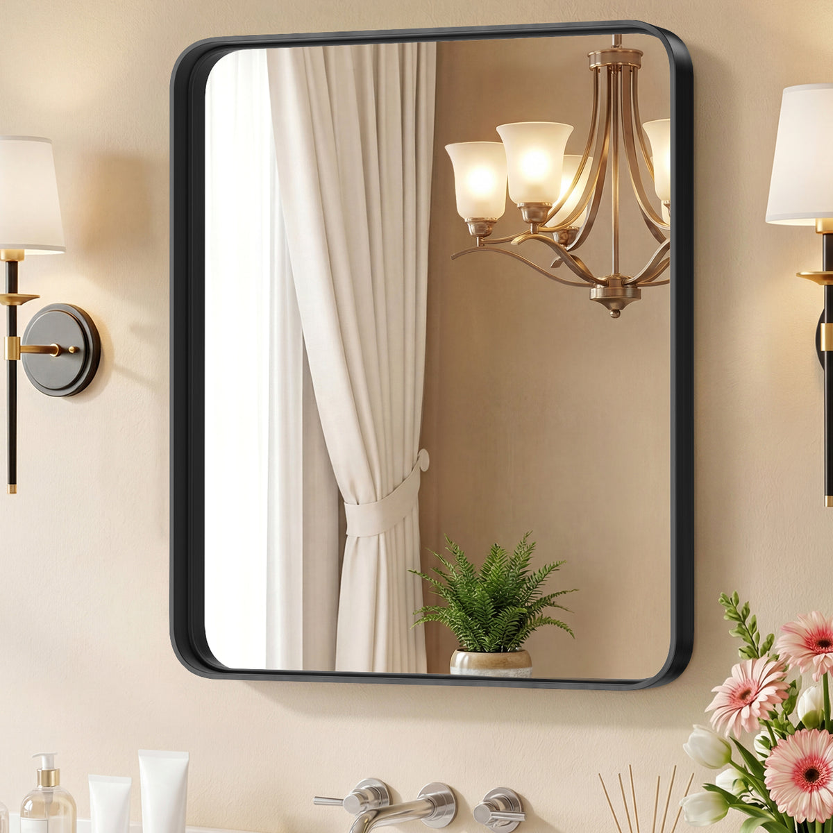 Miroir mural avec cadre en métal rectangulaire